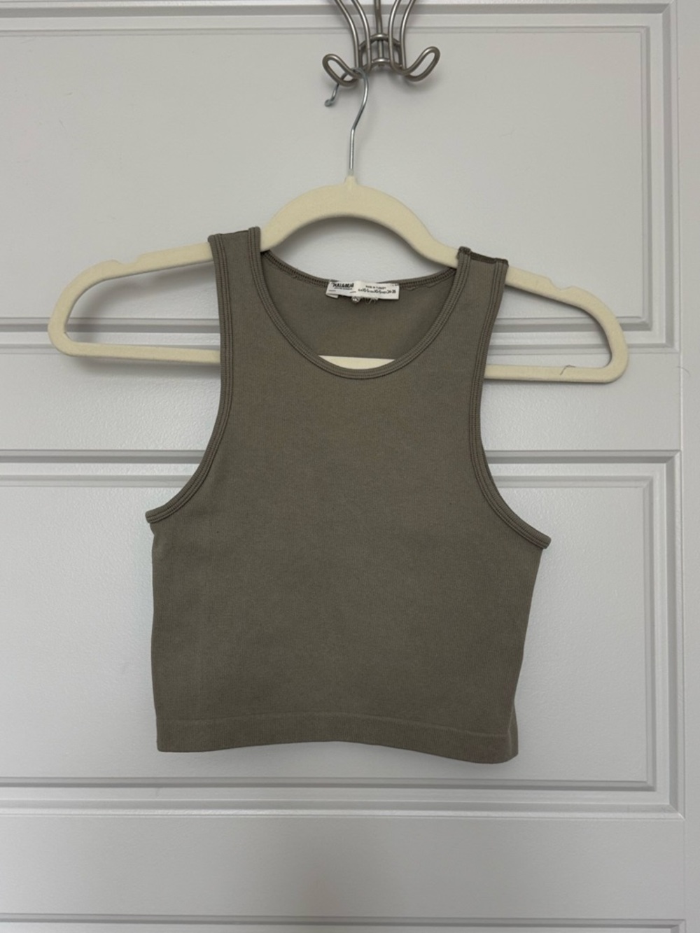 Bershka Olive Ribbed Crop Tank